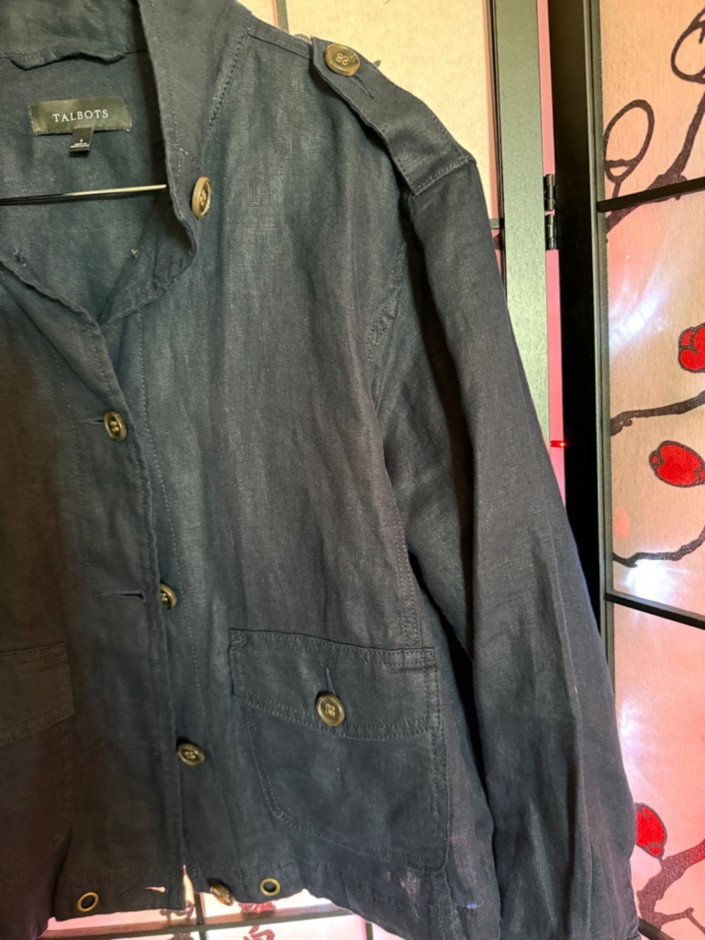 Talbots Navy Linen Button-Front Jacket - Picture 3 of 6